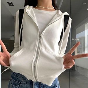 Hoodies femininos sudaderas de mujeres com capuz fino início do outono casaco casual coreano branco puro zíper com capuz cardigan roupas femininas