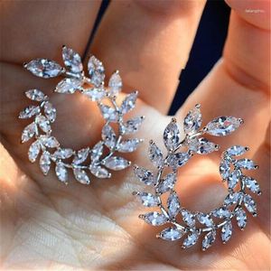 Stud Earrings Design Sparkly Olive Branch Leaf Shape Marquise Cut Big Cubic Zirconia For Women Fine 925 Silver Jewelry