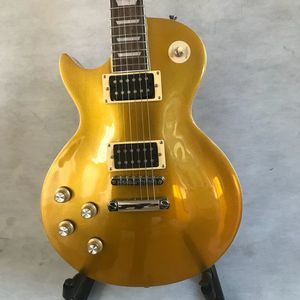 Maun klavye ile yeni özel metal sarı LP elektro gitar. Sol el gitar kulağa hoş geliyor. Ücretsiz teslimat