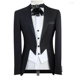 Męskie garnitury męskie męskie mężczyzn 3 -częściowy czarny blezer z białą kamizelką Classic Fit Tuxedo Formal Business Big and Tall Celor Made