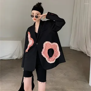 Women's Suits Fashion Office Blazer With Big Flowers Embroidery 2023 Women Simple Single Button Casual Commute Suit Pocket