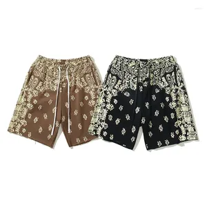 Shorts masculinos 2023 verão completo caju impressão cordão casual retalhos oversize streetwear solto joelho comprimento calças unisex