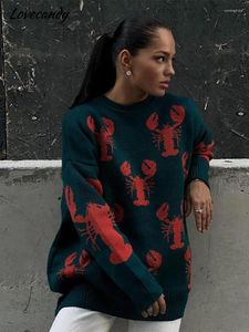 Kvinnors tröjor Röd Tiny Hummer Print Pullover för kvinnor långärmad ruched quiltad skarvad tröja chic mode highstreet jumper 2023