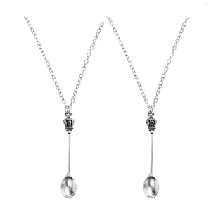 Pendant Necklaces 2pcs Retro Crown Spoon Necklace Fashion Neck Chain Chic Decoration