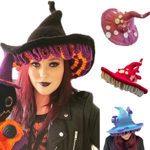 Chapéus de aba larga Bucket Chapéus Mulheres Halloween Wicked Witch Cogumelo Chapéu Chapéu de malha para festa Cosplay Acessórios de fantasia Pograph Props para meninas 231021