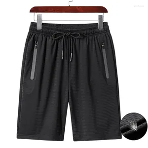 Shorts masculinos verão relaxado solto estiramento esportes coreano moda versátil malha fina secagem rápida gelo seda calças de 5 pontos