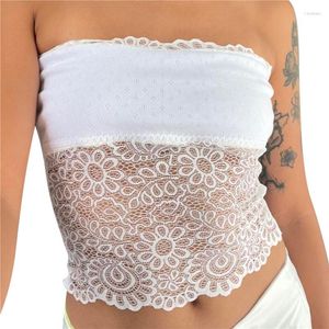 Women's Tanks Women's Xingqing Lace Strapless Top Women Fairycore Grunge Floral Off Shoulder Sleeveless Y2k Bandeau White Vest