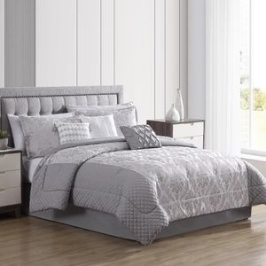 Conjuntos de cama 7 peças acolchoadas jacquard consolador conjunto prata completa rainha cama conjunto de cama casa têxtil 231023