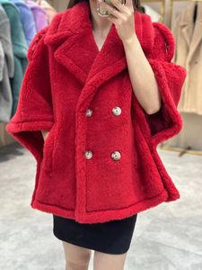 الفاخرة Maxx Teddy Bear Alpaca Fur Fur Shorts Frail Neck Women Winter Cape Double Breadted