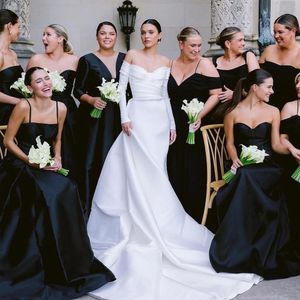Meerjungfrau-Hochzeitskleid 2024, schulterfrei, lange Ärmel, Falten, Vestidos de Soiree mit abnehmbarer Schleppe