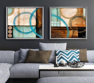 Blå och bruna cirklar modern abstrakt målning duk tryck kontor affisch cuadros dekoracion för vardagsrum hem dekor4797796