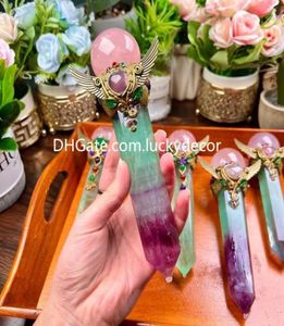 Watermelon Fluorite Crystal Point Wand Christmas Spiritual Gifts Angel Wings Natural Rose Quartz UNDERITIONAL LOVE SPHERE HEALING5921879