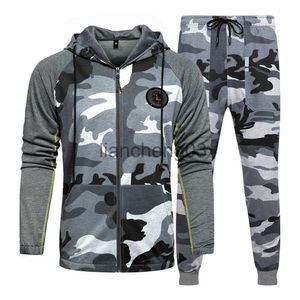 Men's Tracksuits Fashion New Camo Men Tracksuit Hooded Outerwear Hoodie Set 2 Pieces Autumn Sporting Male Fitness Camouflage Sweatshirts Jacket J231023