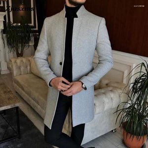 Men's Jackets Men's Men Stand Collar Mid-Length Jacket Autumn Winter Long Sleeve Outerwear&Coat Daily Male Top Man Casual Single Button