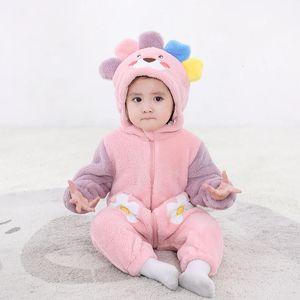 Rompers Baby Girl Clothes Lovely Flowers Infant Winter Romper Hooded Warm Overall Jumpsuit Ropa bebe Bodysuit Halloween Festival Onesie 231023