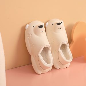 Waterproof cotton slippers men's polar bear home cute black warm indoor Rain boots bag with slippers women in winter size 36-41