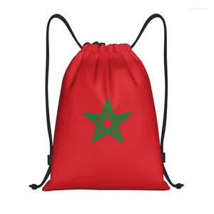 Sacos de compras A bandeira de Marrocos Saco de cordão Mulheres Homens Dobrável Ginásio Esportes Sackpack Treinamento Mochilas