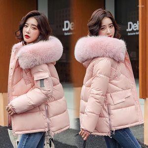 Women's Trench Coats Short Loose Fur Collar Women Parka 2023 Female Parkas Winter Bright Down Padded Jacket Water/ Oil Resistant