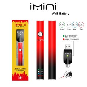 Autêntica IMINI AVB VAPE BATERAGEM VARIÁVEL VARIÁVEL BATERAGEM 510 CARROS DE 380mAH KITS PRETA -AQUECEM VAPE PENHO PARA VAPOR CARTURIDES DE POP