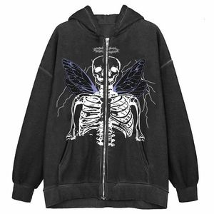 Funny Skull Print Hip Hop Hooded Sweater Men's Fashion Brand Street Made Old Couple Coat butterfly Wavqa