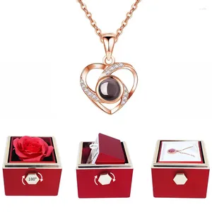 Collana Orecchini Set Proiezione Con Rosa Rotante Regalo 100 Lingue Ti Amo Gioielli Con Ciondolo A Cuore Per Le Donne Regali Di Compleanno Di Natale