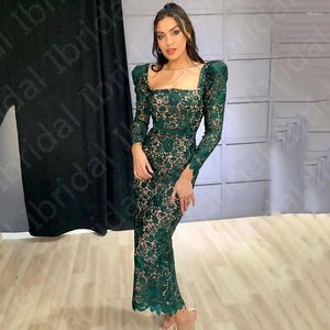 Party Dresses 2023 Dark Green Lace Evening Ankle Length Wedding Gowns Long Sleeves Square Neckline On Sale
