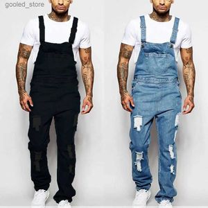 Men's Pants Men's Solid Fashion Pockets Denim Bib Overalls Loose Suspender Jeans Trousers Male Daily Classic Casual Jumpsuit Q231023