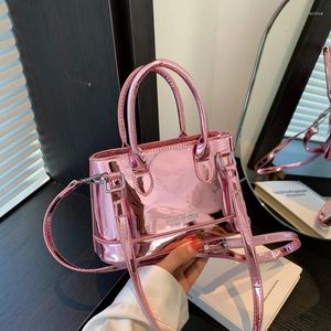 Evening Bags Designer Patent Leather Shiny Shoulder Bag Woman Fashion Pu Bucket Handbag Women Casual Simple Solid Messenger Ladies Purse