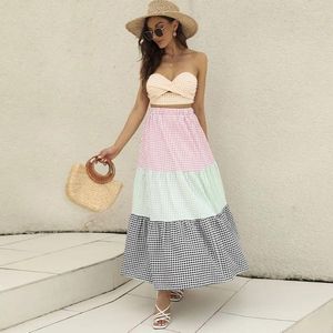 Work Dresses Women Sexy Plaid Slim Fit Suit Summer Fashion Backless Off-Shoulder Strapless Short Top High Waist Pleated Stitching Skirt