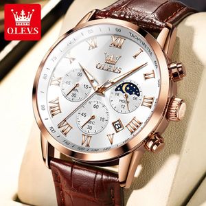 Women's Watches OLEVS Luxury Quartz Watch for Men Business Waterproof Sport Male Watches Leather Strap Moon Phase Wristwatch Relogios Masculino 231021