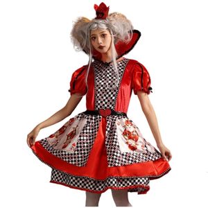 Halloween-Kostüm für Damen, Designer-Cosplay-Kostüm, Halloween-Kostüm, rote Herzkönigin, bedruckt, Pokerkönigin, Alice im Wunderland, pfirsichfarbener Herzkönigin-Rock