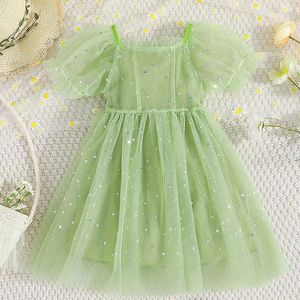 Abiti per ragazza Estate Carino Maglia Bambino Bambini Neonate Vestiti Verde Grande fiocco Paillettes Gonne principessa per 1-8 anni Costumi di abbigliamento casual