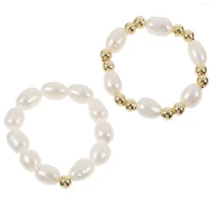 Pendanthalsband 2 PCS Pearl Jewelry Minimalist Rings Women French Fashion Copper Costume Stretch Miss