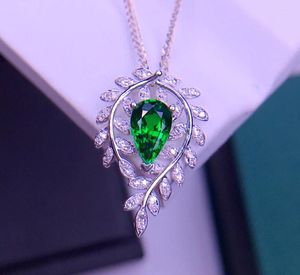 Pendants E609 Solid 18K Gold Jewelry Nature Green 1.1ct Tsavorite Gemstones Pendant Diamond SPendant Gemstone Necklaces For Women