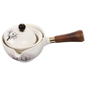 Set di stoviglie Brocca con manico laterale in ceramica Mini teiera Set di dispenser cinesi Set da tè Bollitore rotante in legno Delicato ufficio Girevole Casa