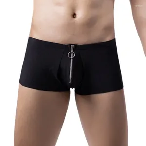 Underpants Sexy Men Boxer Shorts And Bulge Underwear Slip Red Black Open Front Gay Panties Zipper Low Waist Male Men's Boxers