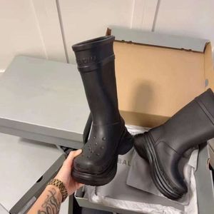 Ankelstövlar Balenciashoes stövlar röda långa regnstövlar tjocka sulan vattentät anti slip riddare stövlar psu4l