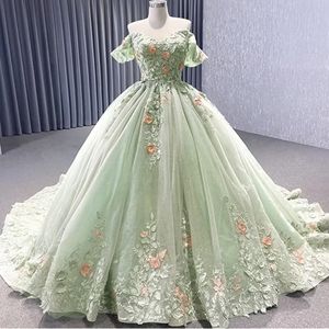 Księżniczka Off the Rame Ball Suty Quinceanera Dress Sky Blue Kościa Raty urodzinowe de Mariee Appliques Suknia ukończenia sznurka