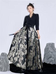 Saias estilo chinês impresso saia longa feminina vintage melhorado ming hanfu diário traje de dança ao ar livre menina presente 1 pcs