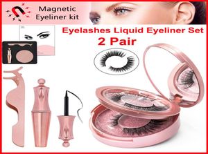 Magnetischer Flüssig-Eyeliner, 3D-Magnetwimpern-Pinzetten-Set, Augen-Make-up, 2 Paar, wiederverwendbare falsche Wimpern, kein Kleber erforderlich, gefälschte Wimpern wi6769023