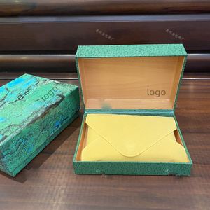 Desinger Green Uhrenboxen für Herren, Flip-Uhrengehäuse mit Markenzertifizierungskarten und Papieren, komplettes Set mit Handtaschenbox
