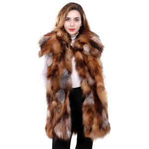 Autumn Winter Women äkta Real Fox Fur Vest Fashion Soft Warm Casual Jacka Long Style Gilet Ytterkläder Custom