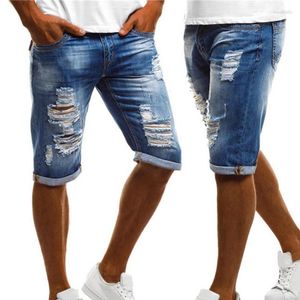 Calças de brim masculinas sexy buraco calças casuais plus size vintage verão homens rasgados turn up manguito quinto denim shorts de alta qualidade