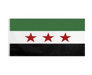 I lager 3x5ft 90x150cm hängande syriska arabiska republiken tre röda stjärna Syrien nation flagga och banner för firande dekoration3874033