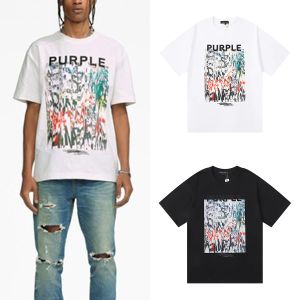 Purple Brand Coloured Drawing 23SS Summer Vintage Letters Printed Logo T Shirt Loose Oversized Hip Hop Unisex Short Sleeve Tees