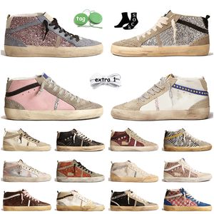 Luxury Top Designer Casual Shoes Women Mens Mid Star Platform Sneakers Suede Leather Pink Silver Glitter Gold Vintage Italy Brand Handgjorda Flat Sports Trainers