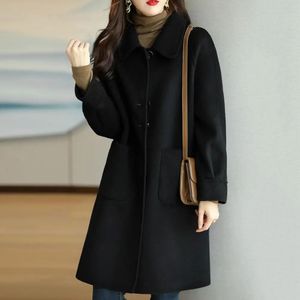 Womens Wool Blends Autumn and Winter Long Woolen Coat Jacket Single Breasted Tickets Thicked Overcoat Solid Color Lady 231021