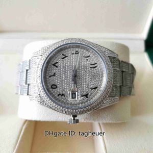 Árabe Dial Mens Watch Top Quality 41mm Datejust Full Diamond Dial Bezel Pulseira Relógios Aço Inoxidável Safira ST9 Mecânico Automático Masculino Relógios de Pulso