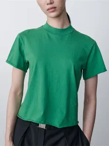 Camisetas femininas 2023 mulheres enroladas manga curta t-shirt simples cor sólida senhoras o-pescoço tee feminino casual tops