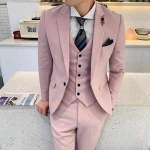 Dusty Pink Masculino Ultra Fino Conjunto Único Peito Entalhado Lapela Casamento Elegante Vestido Formal Conjunto de Três Peças Jaqueta Calças Regata Personalização 231023